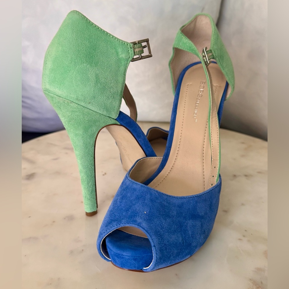 BCBGeneration Green and Blue Suede Heels